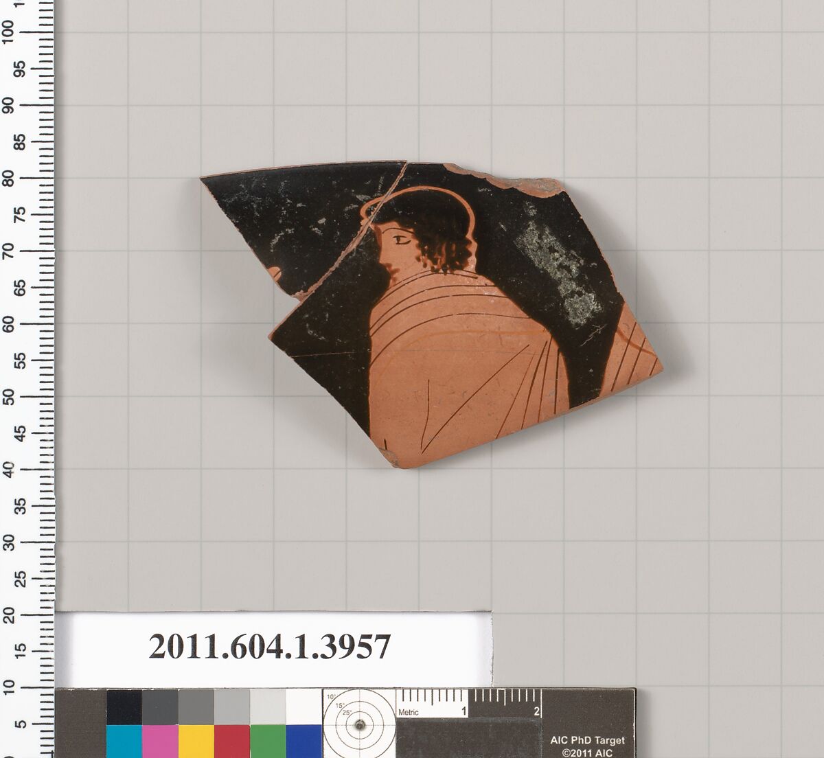 Terracotta rim fragment of a kylix (drinking cup), Terracotta, Greek, Attic
