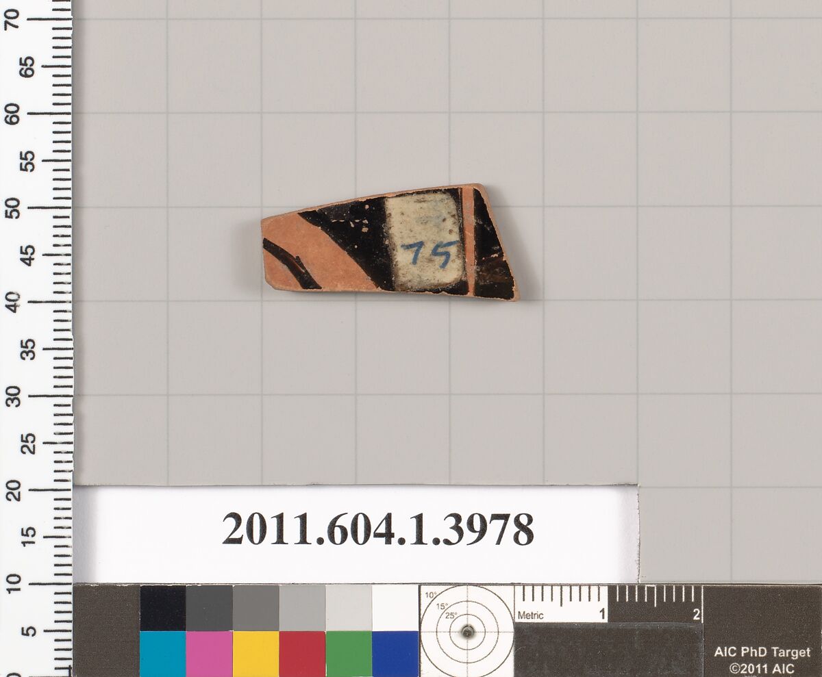 Terracotta fragment of a kylix (drinking cup), Terracotta, Greek, Attic