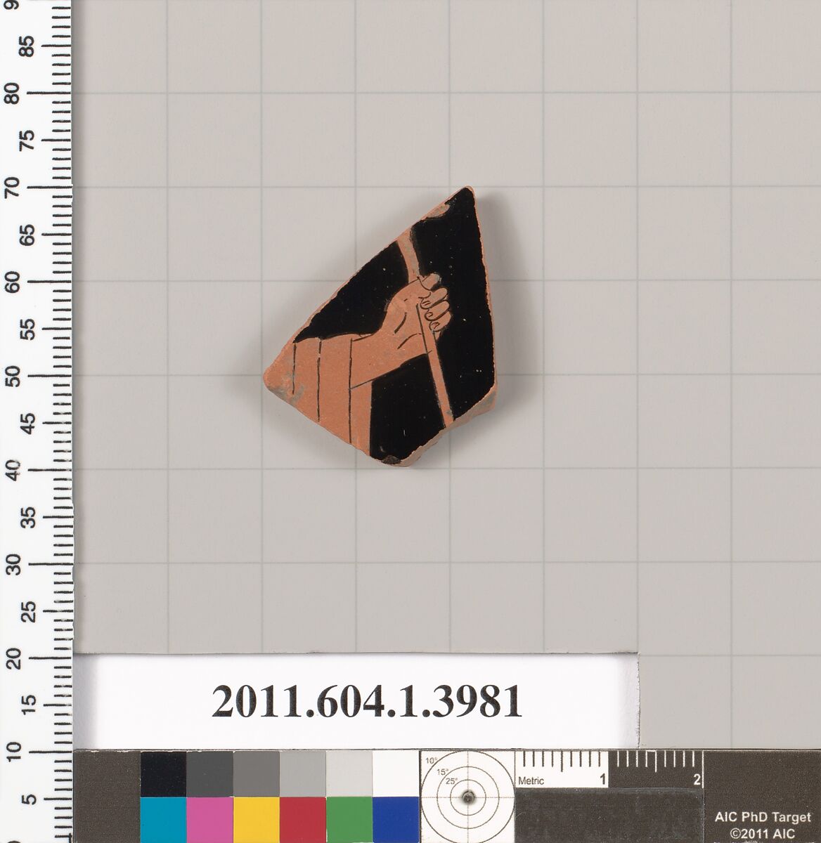 Terracotta fragment of a kylix (drinking cup), Terracotta, Greek, Attic