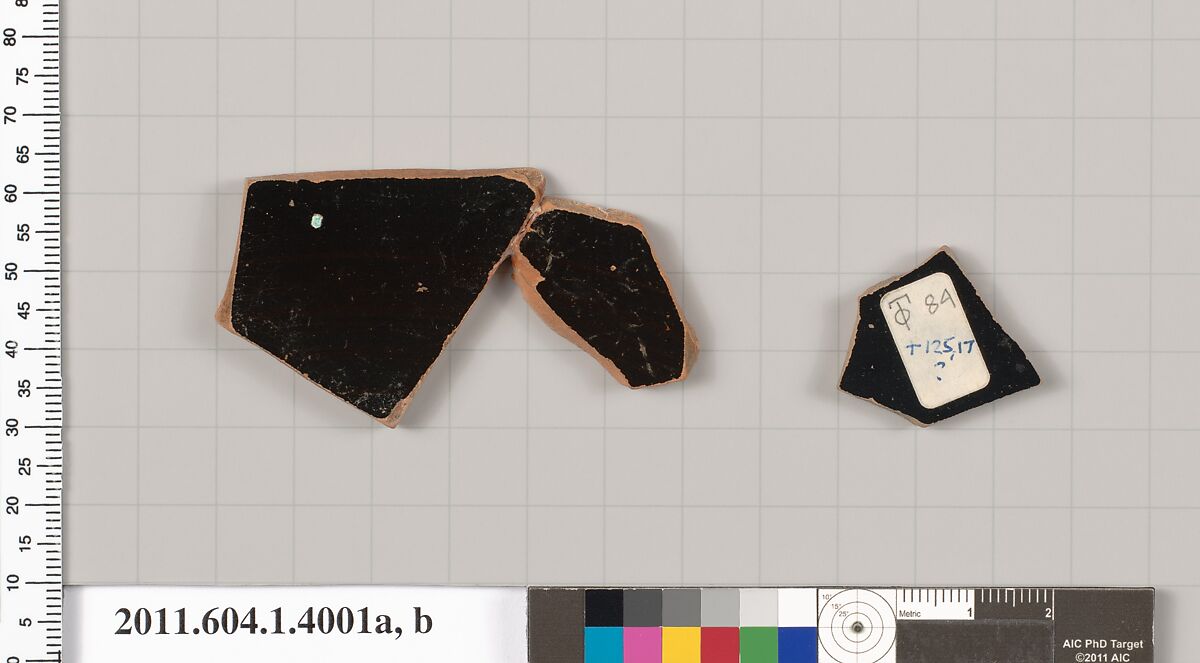 Terracotta fragments of a kylix (drinking cup), Terracotta, Greek, Attic