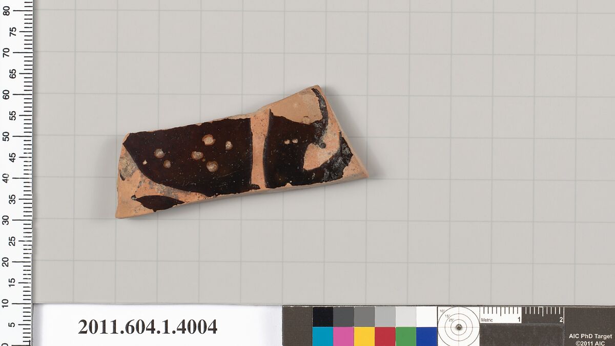 Terracotta fragment of a kylix (drinking cup), Terracotta, Greek, Attic