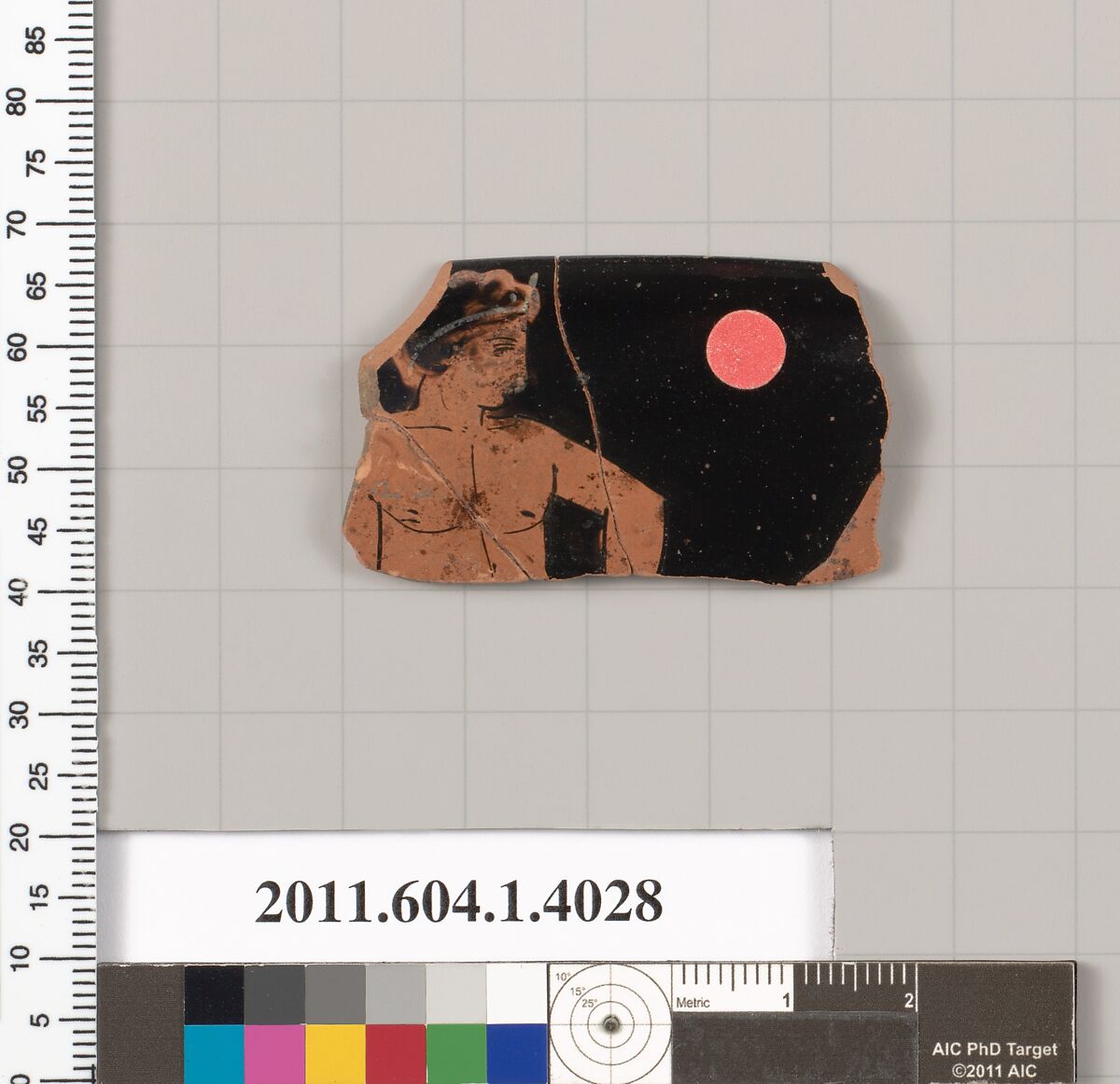 Terracotta fragment of a kylix (drinking cup), Terracotta, Greek, Attic