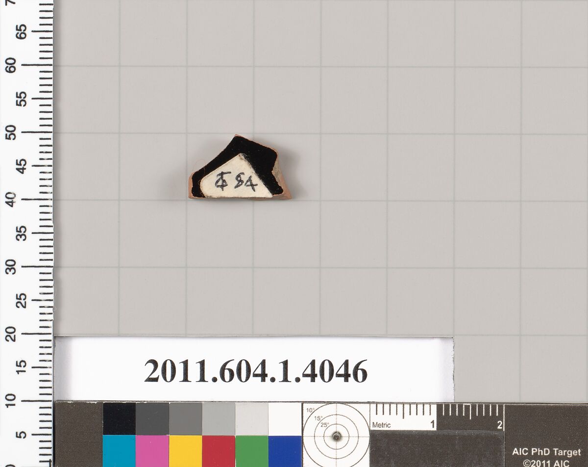 Terracotta fragment of a kylix (drinking cup), Terracotta, Greek, Attic