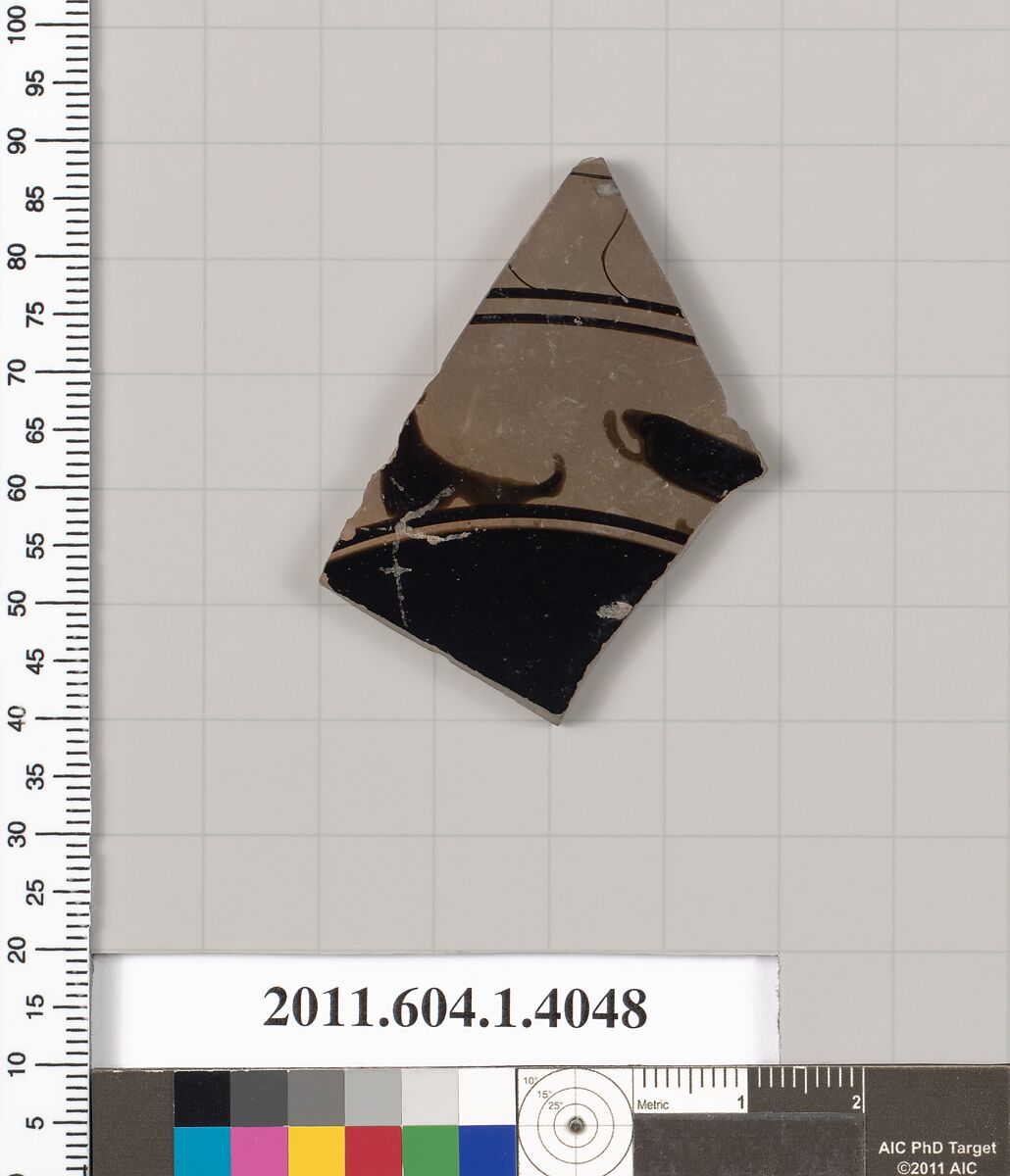 Terracotta fragment of a kylix (drinking cup), Terracotta, Greek, Attic