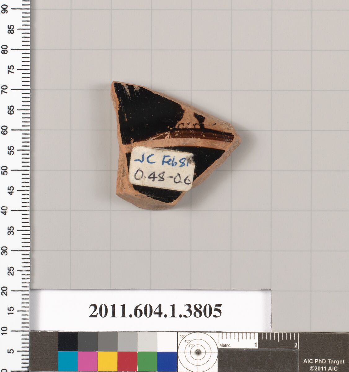 Terracotta fragment of a kylix (drinking cup), Terracotta, Greek, Attic