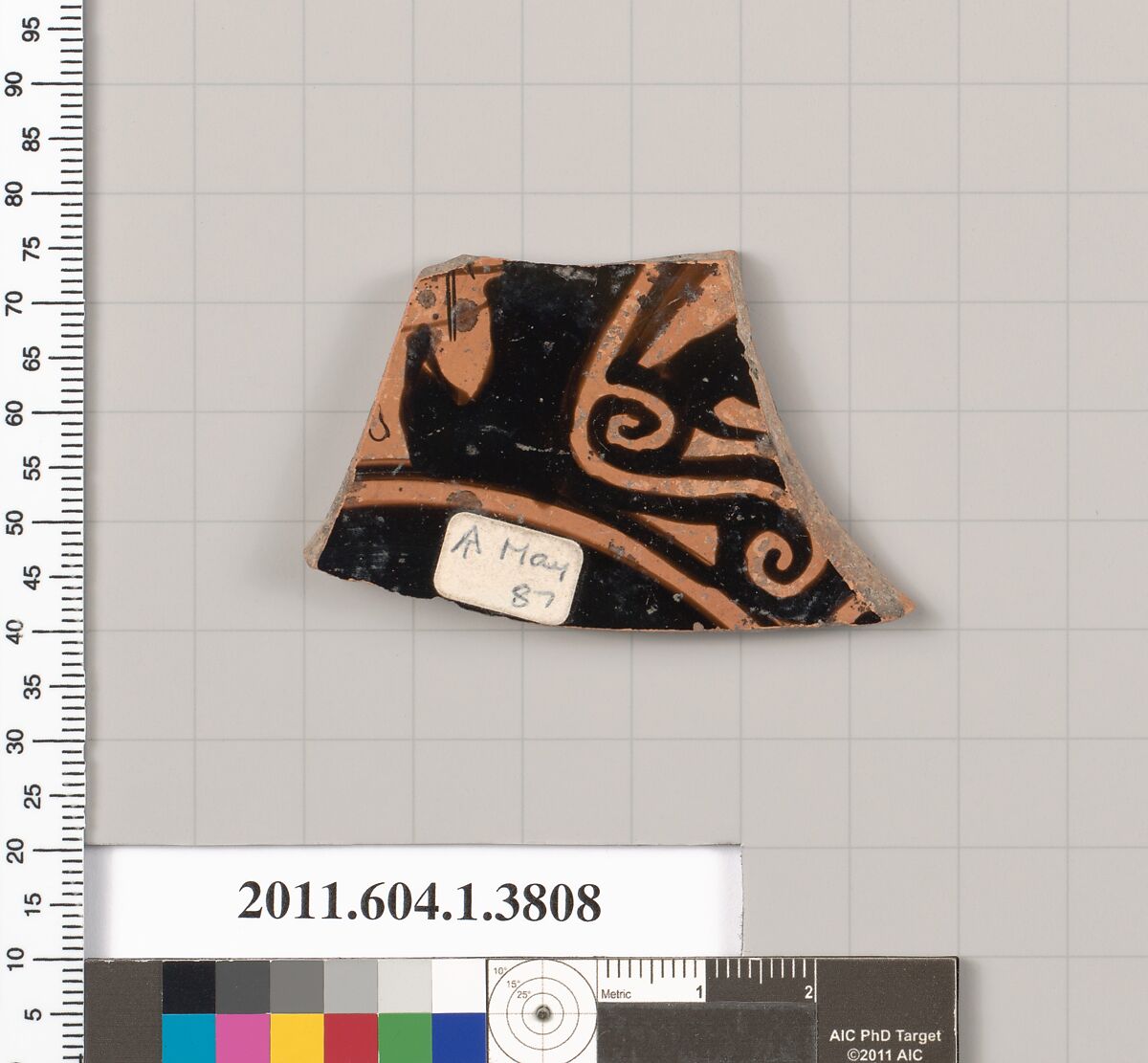 Terracotta fragment of a kylix (drinking cup), Terracotta, Greek, Attic