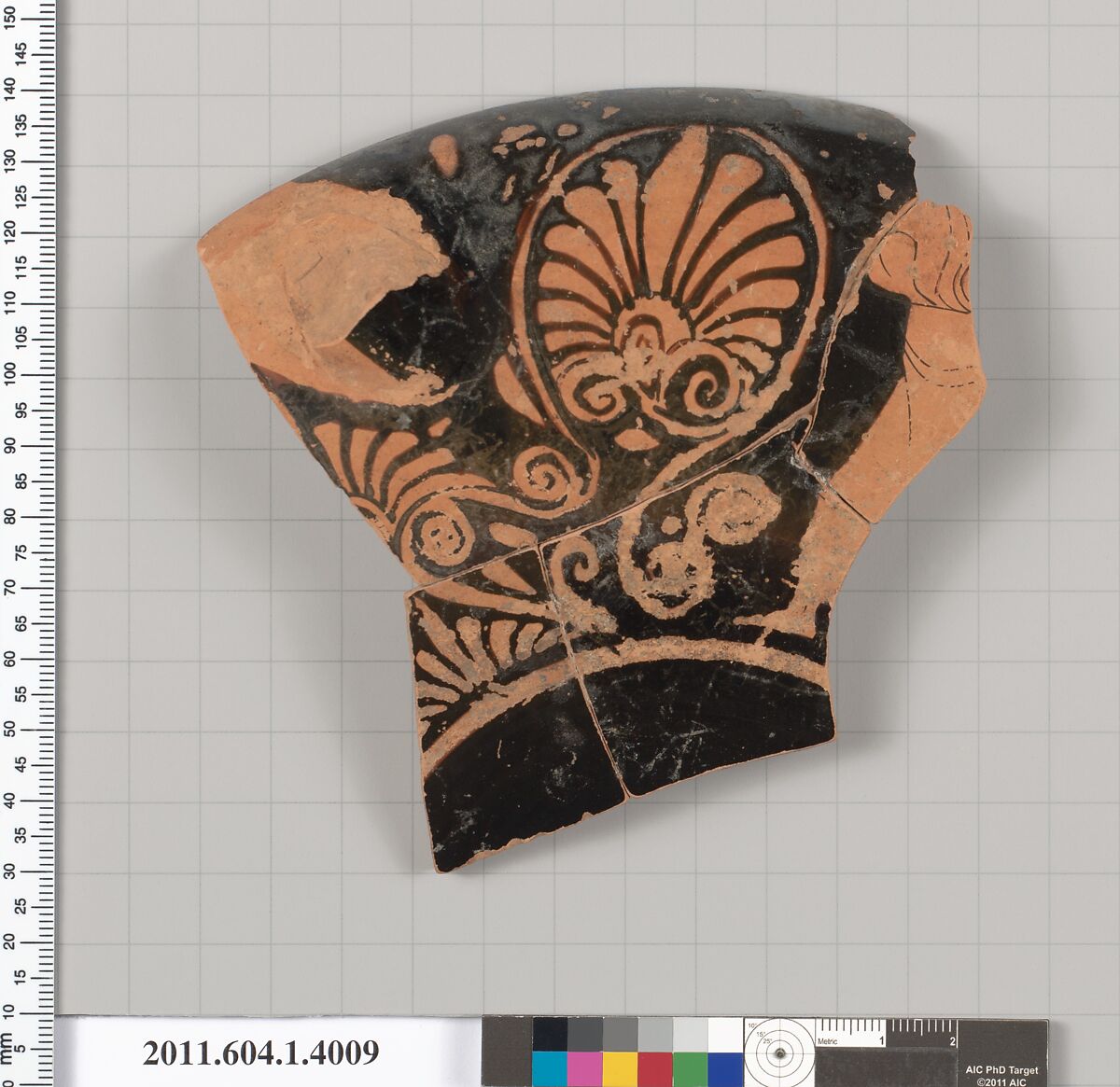 Terracotta fragment of a kylix (drinking cup), Terracotta, Greek, Attic