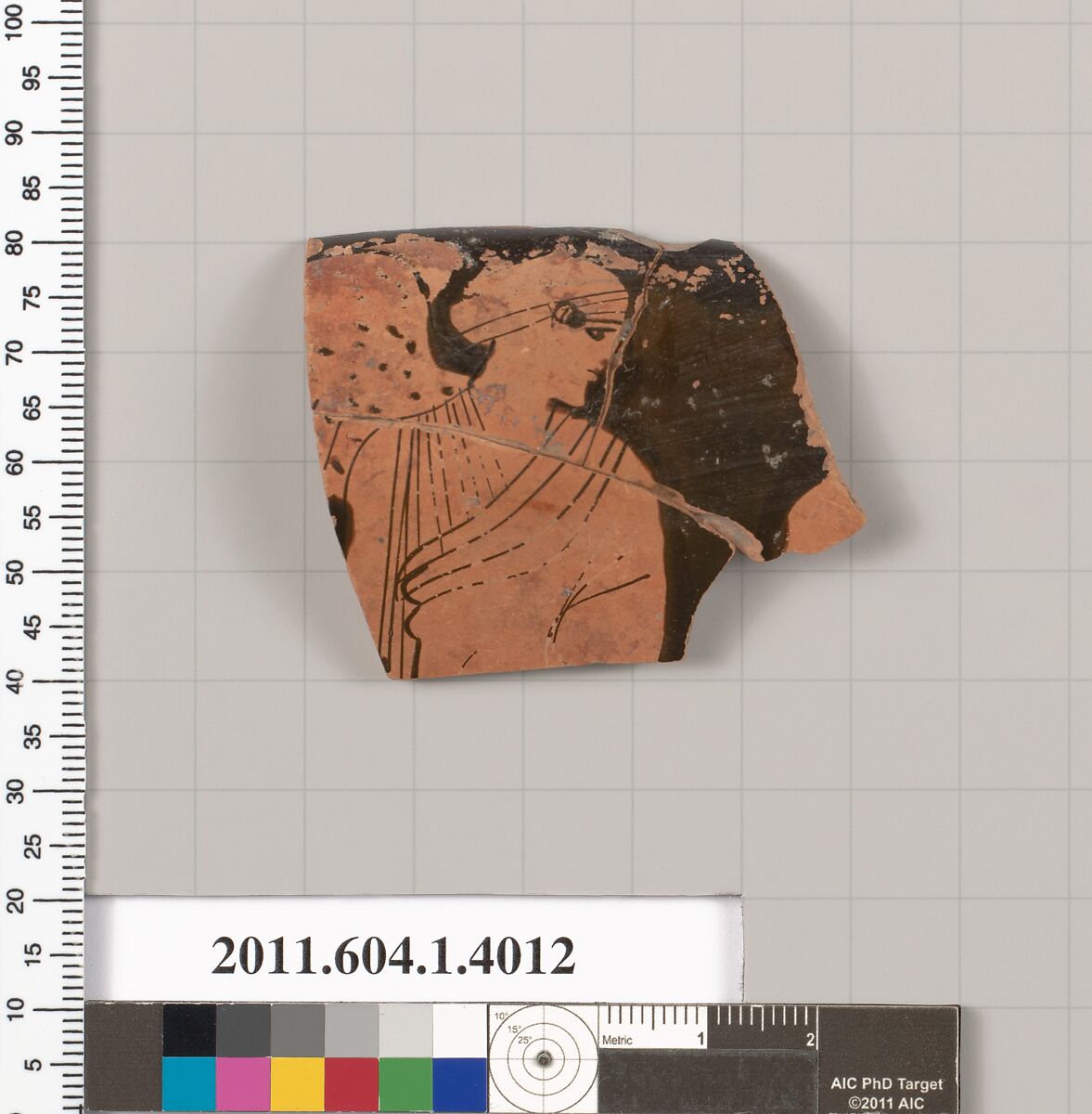 Terracotta rim fragment of a kylix (drinking cup), Terracotta, Greek, Attic