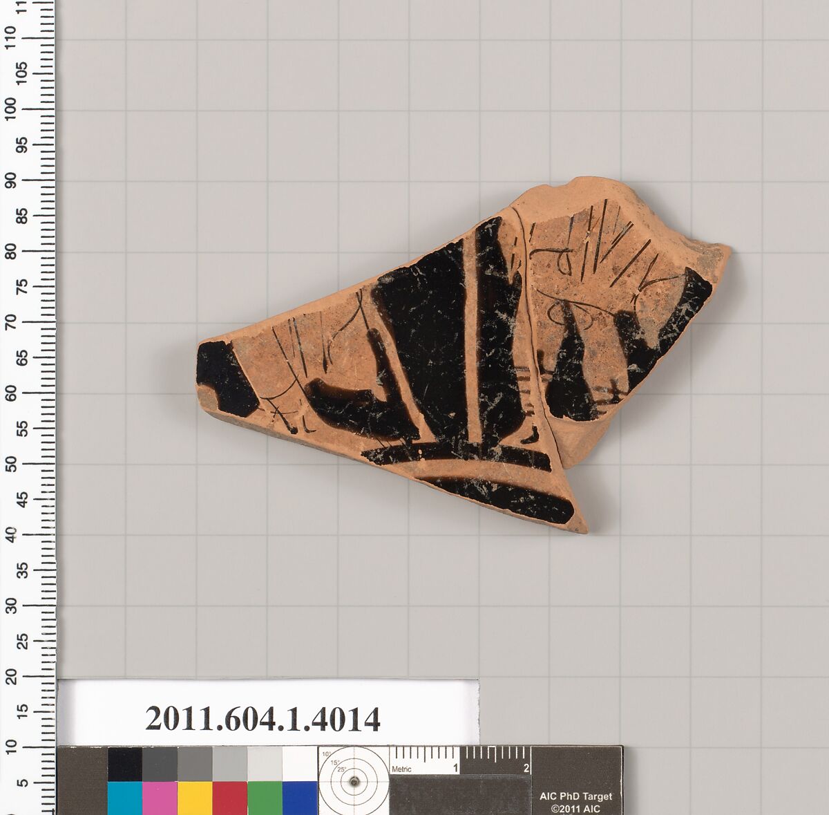 Terracotta fragment of a kylix (drinking cup), Terracotta, Greek, Attic