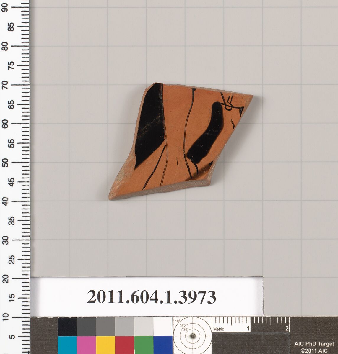 Terracotta fragment of a kylix (drinking cup), Attributed to the Painter of Berlin 2268, Terracotta, Greek, Attic