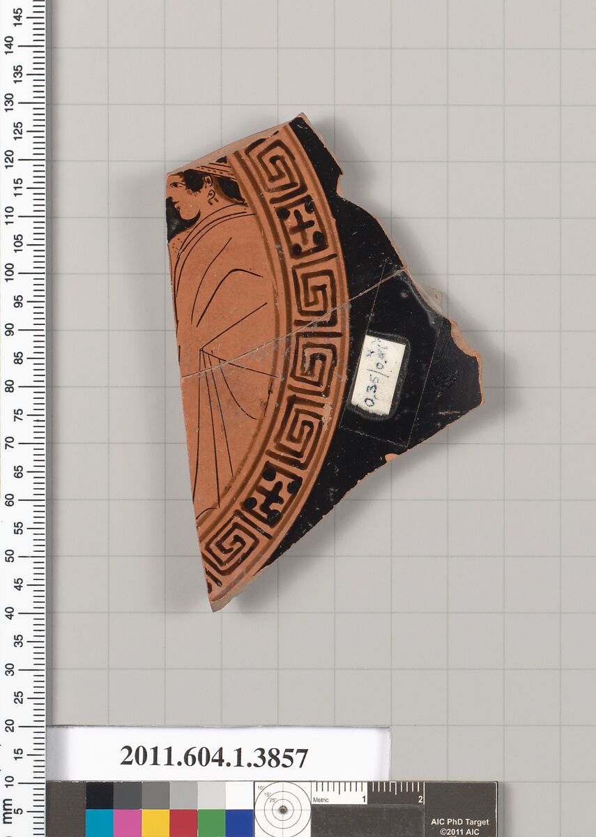 Terracotta fragment of a kylix (drinking cup), Attributed to the Sabouroff Painter [DvB], Terracotta, Greek, Attic 