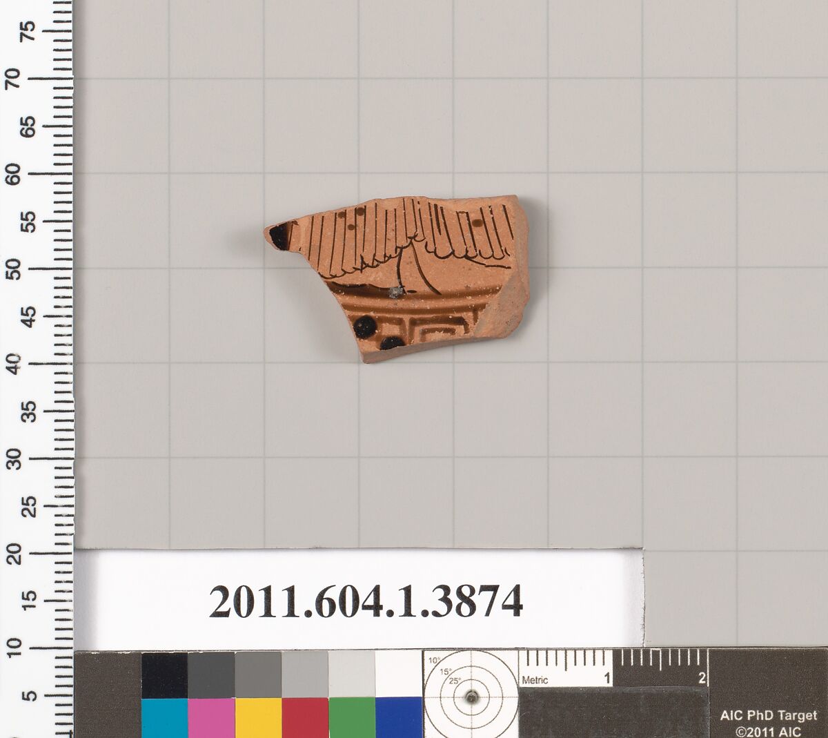 Terracotta fragment of a kylix (drinking cup), Attributed as Brygan [DvB], Terracotta, Greek, Attic 