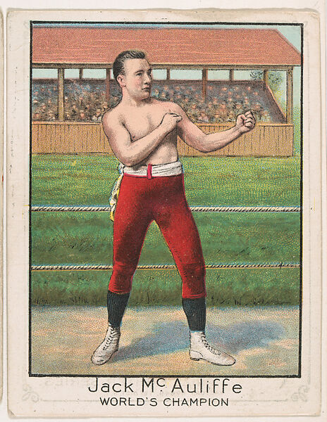 Jack McAuliffe, from the Champion Athlete and Prize Fighter series (T220), issued by Mecca and Tolstoi Cigarettes, Issued by Mecca Cigarettes (American), Commercial color lithograph 