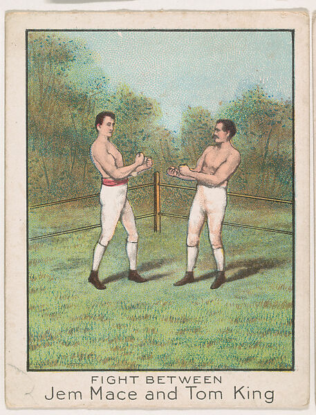Fight between Jem Mace and Tom King, from the Champion Athlete and Prize Fighter series (T220), issued by Mecca and Tolstoi Cigarettes, Issued by Mecca Cigarettes (American), Commercial color lithograph 