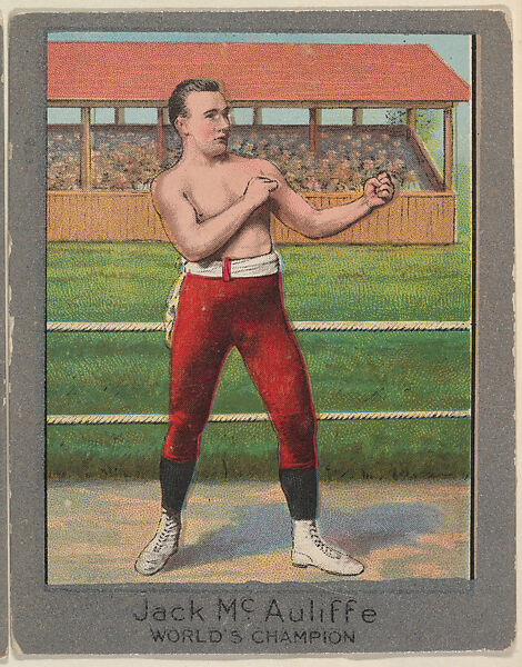 Jack McAuliffe, from the Champion Athlete and Prize Fighter series (T220), issued by Mecca and Tolstoi Cigarettes, Issued by Mecca Cigarettes (American), Commercial color lithograph 