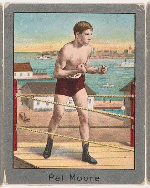 Pal Moore, from the Champion Athlete and Prize Fighter series (T220), issued by Mecca and Tolstoi Cigarettes, Issued by Mecca Cigarettes (American), Commercial color lithograph 
