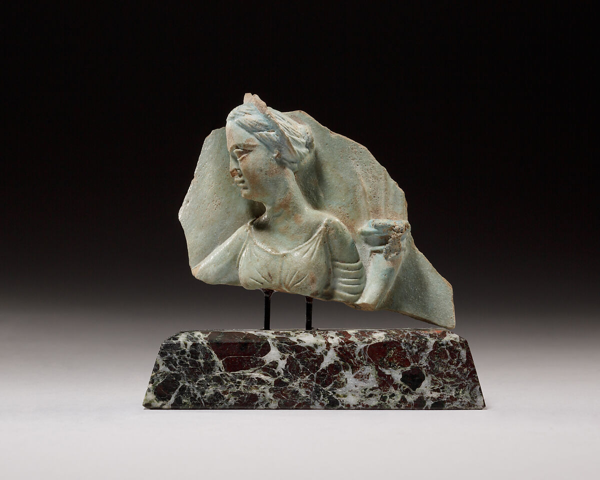 Vase fragment depicting Berenike II, Faience