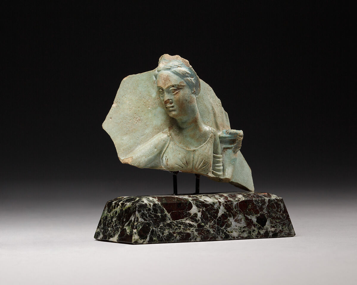 Vase fragment depicting Berenike II, Faience