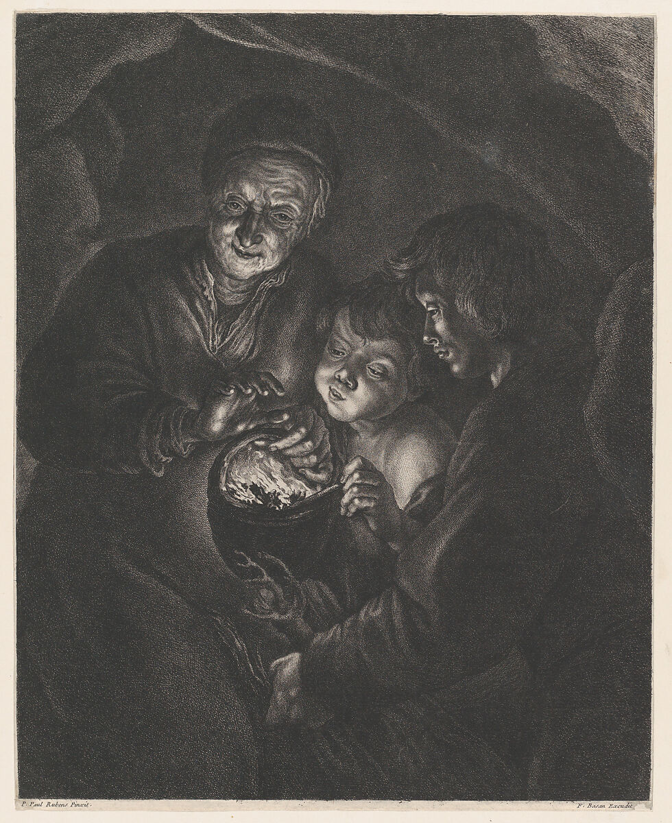 Old Woman with a Brazier, after Rubens, Pierre François Basan (French, Paris 1723–1797 Paris (?)), Engraving 