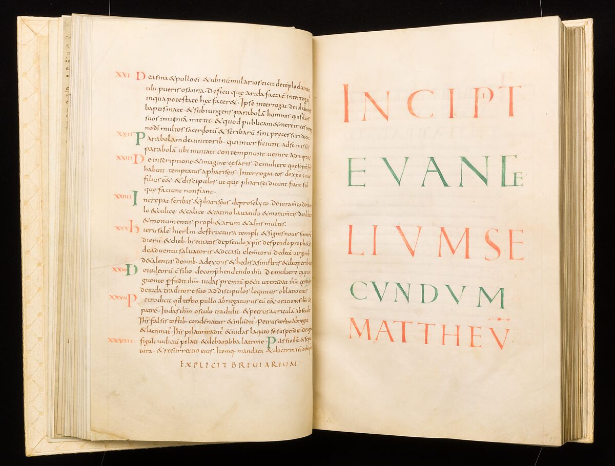 Gospel Book, Ink and opaque watercolor on parchment; modern leather binding, Carolingian