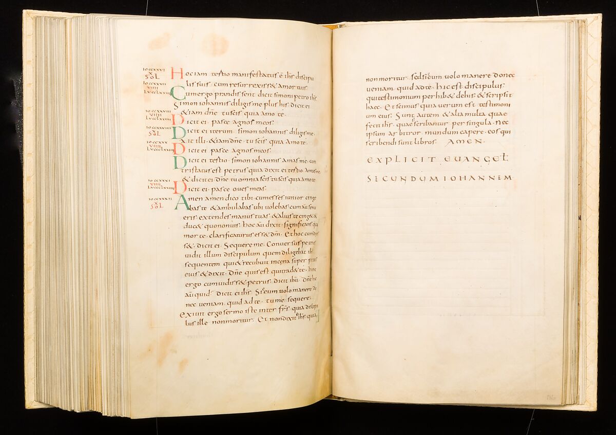 Gospel Book, Ink and opaque watercolor on parchment; modern leather binding, Carolingian