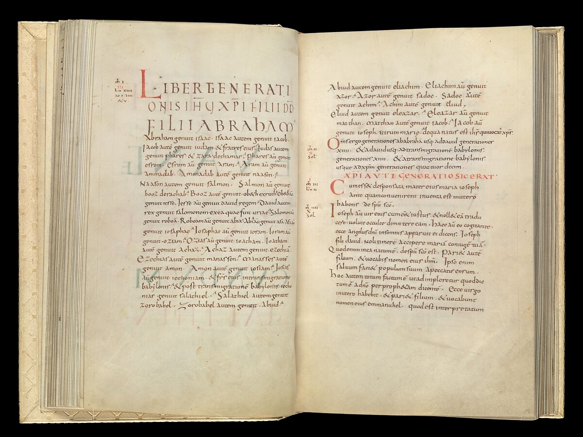 Gospel Book, Ink and opaque watercolor on parchment; modern leather binding, Carolingian