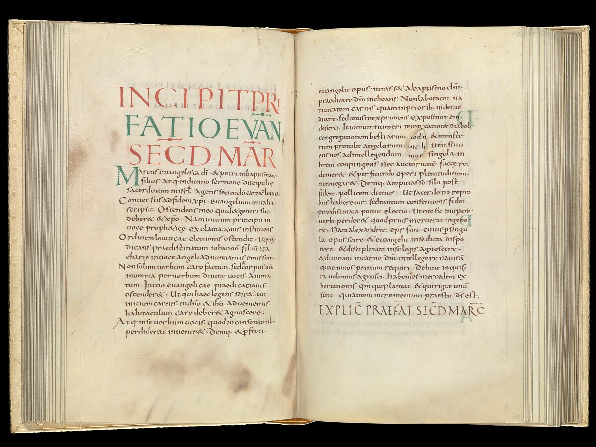 Gospel Book, Ink and opaque watercolor on parchment; modern leather binding, Carolingian