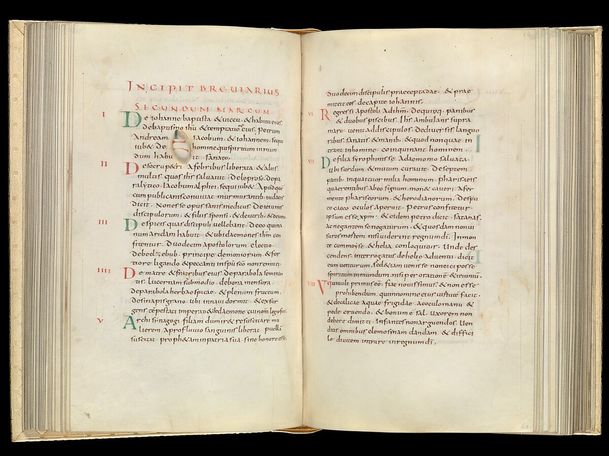 Gospel Book, Ink and opaque watercolor on parchment; modern leather binding, Carolingian