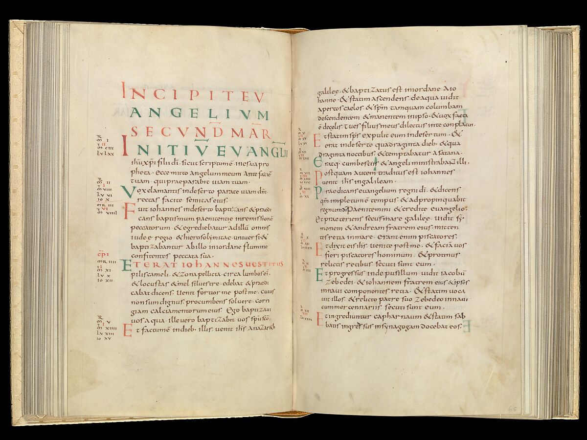 Gospel Book, Ink and opaque watercolor on parchment; modern leather binding, Carolingian