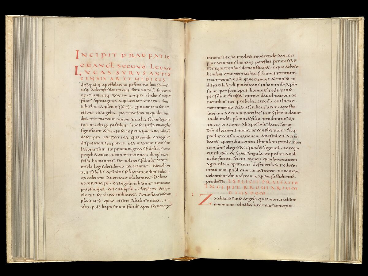 Gospel Book, Ink and opaque watercolor on parchment; modern leather binding, Carolingian