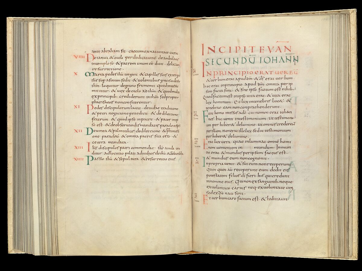 Gospel Book, Ink and opaque watercolor on parchment; modern leather binding, Carolingian