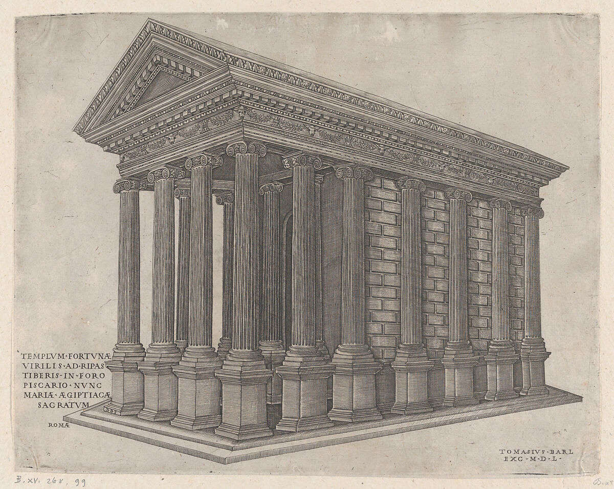 Temple of Fortuna, Rome, Nicolas Beatrizet (French, Lunéville 1515–ca. 1566 Rome (?)), Engraving; first state 
