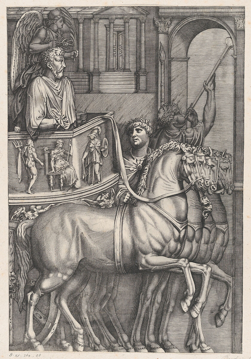 The Triumph of Marcus Aurelius, Nicolas Beatrizet (French, Lunéville 1515–ca. 1566 Rome (?)), Engraving; first state 