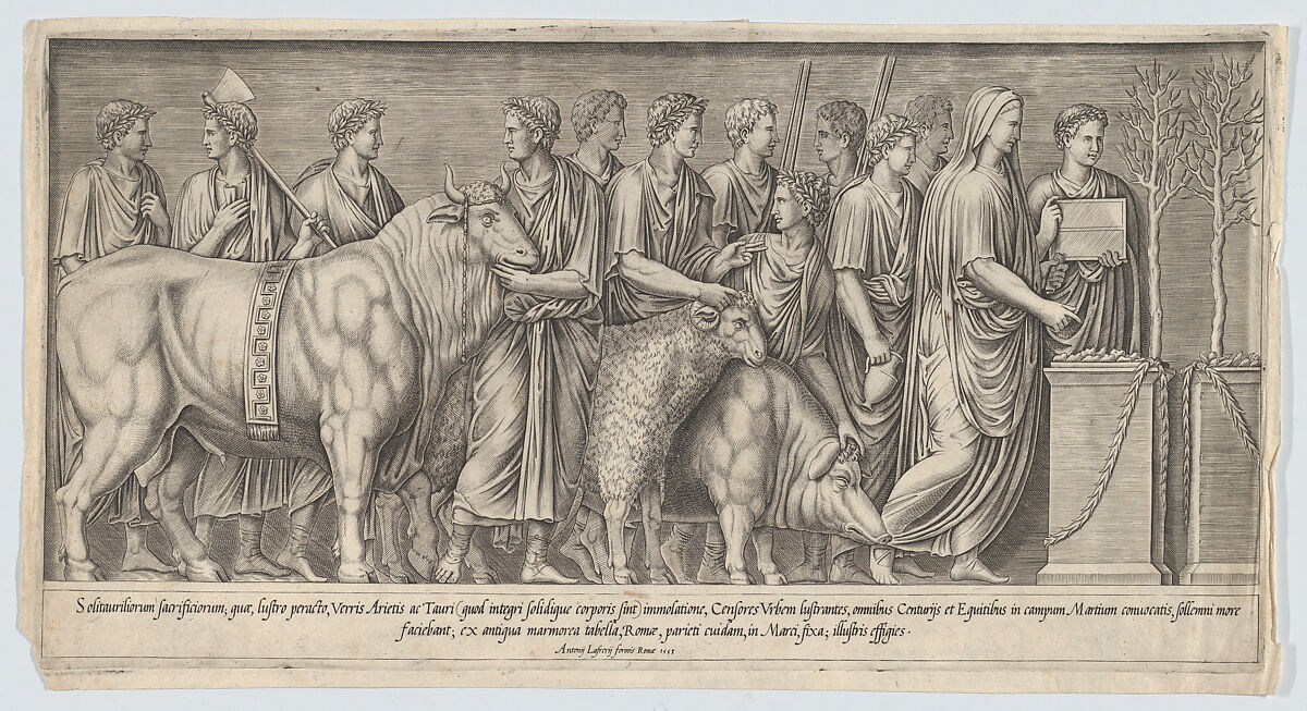 Pagan Sacrifice, after an Antique Bas Relief, Nicolas Beatrizet (French, Lunéville 1515–ca. 1566 Rome (?)), Engraving and etching 