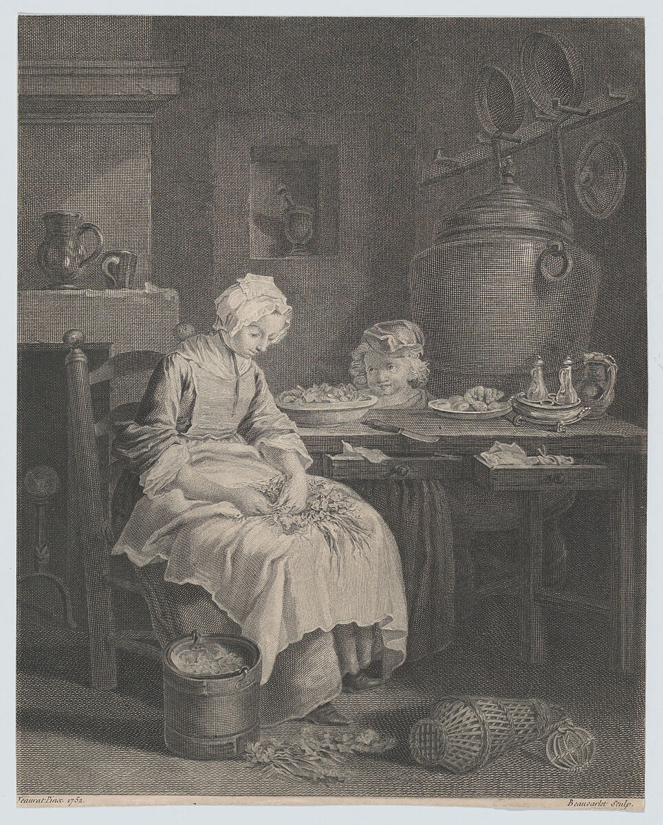 The Salad Washer, Jacques Firmin Beauvarlet (French, Abbeville 1731–1797), Etching 