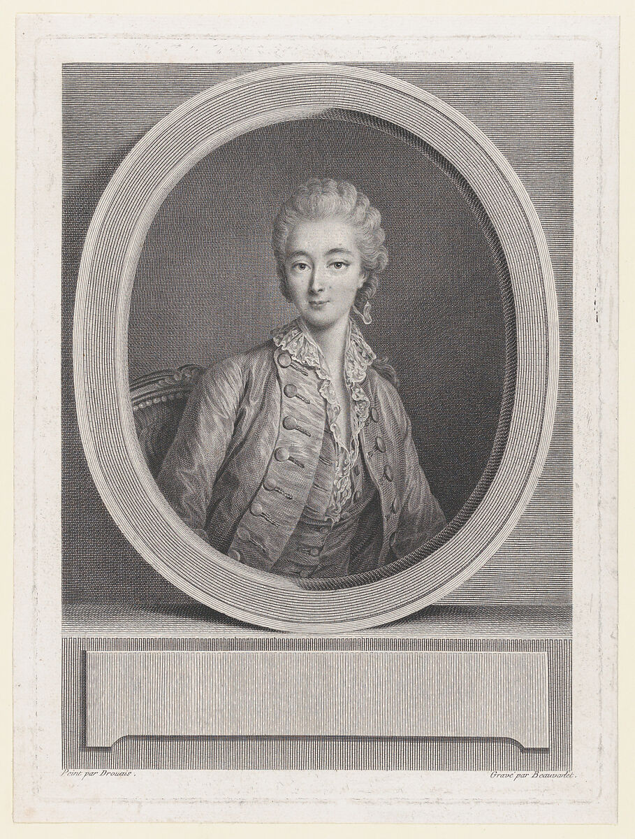 Portrait of Madame du Barry, after Drouais, and engraver Jacques Firmin Beauvarlet (French, Abbeville 1731–1797), Etching and engraving; second state 
