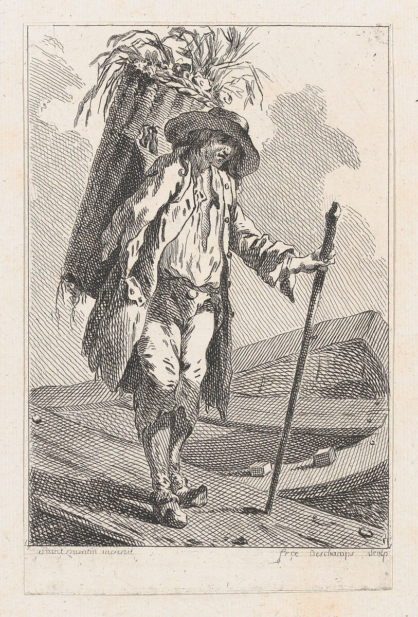 Peasant with Staff and Basket, Catherine-Francoise Beauvarlet (French, Paris 1737–1769 Paris), Etching 