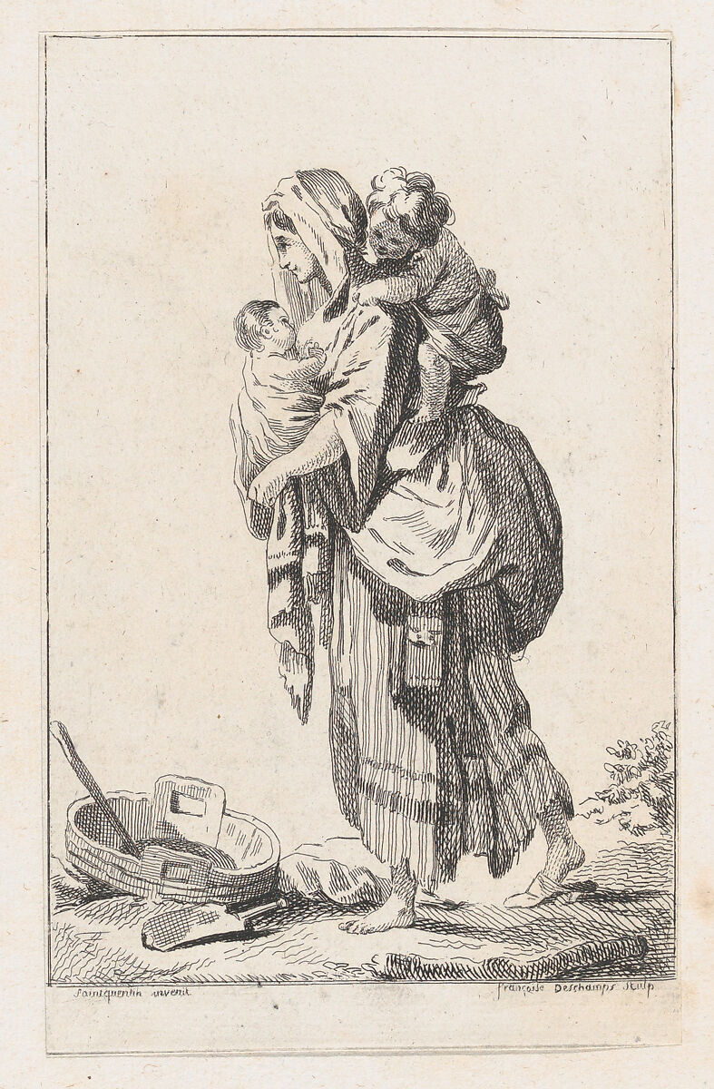 Peasant Woman with Two Children, Catherine-Francoise Beauvarlet (French, Paris 1737–1769 Paris), Etching 