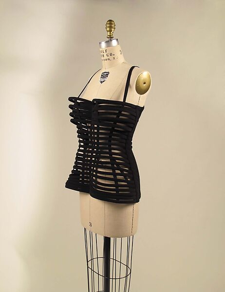 Bustier, Yohji Yamamoto (Japanese, born Tokyo, 1943), silk, wool, plastic, Japanese