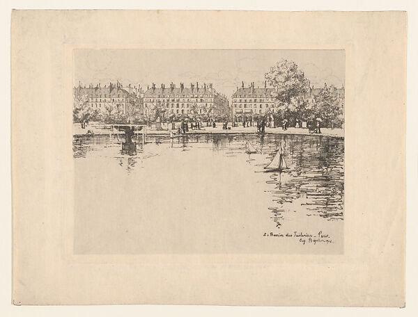 The Basin of the Tuileries, Paris, Eugène Béjot (French, Paris 1867–1931 Paris), Etching; first state of two 