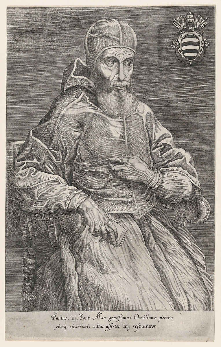 Portrait of Pope Paulus IV, Nicolas Beatrizet (French, Lunéville 1515–ca. 1566 Rome (?)), Engraving 