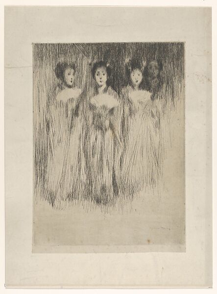 Three Fair Ladies (Geisha Girls with Fans), Mortimer Menpes (Australian, Port Adelaide 1855–1938 Pangbourne, England), Drypoint with platetone on chine collé 