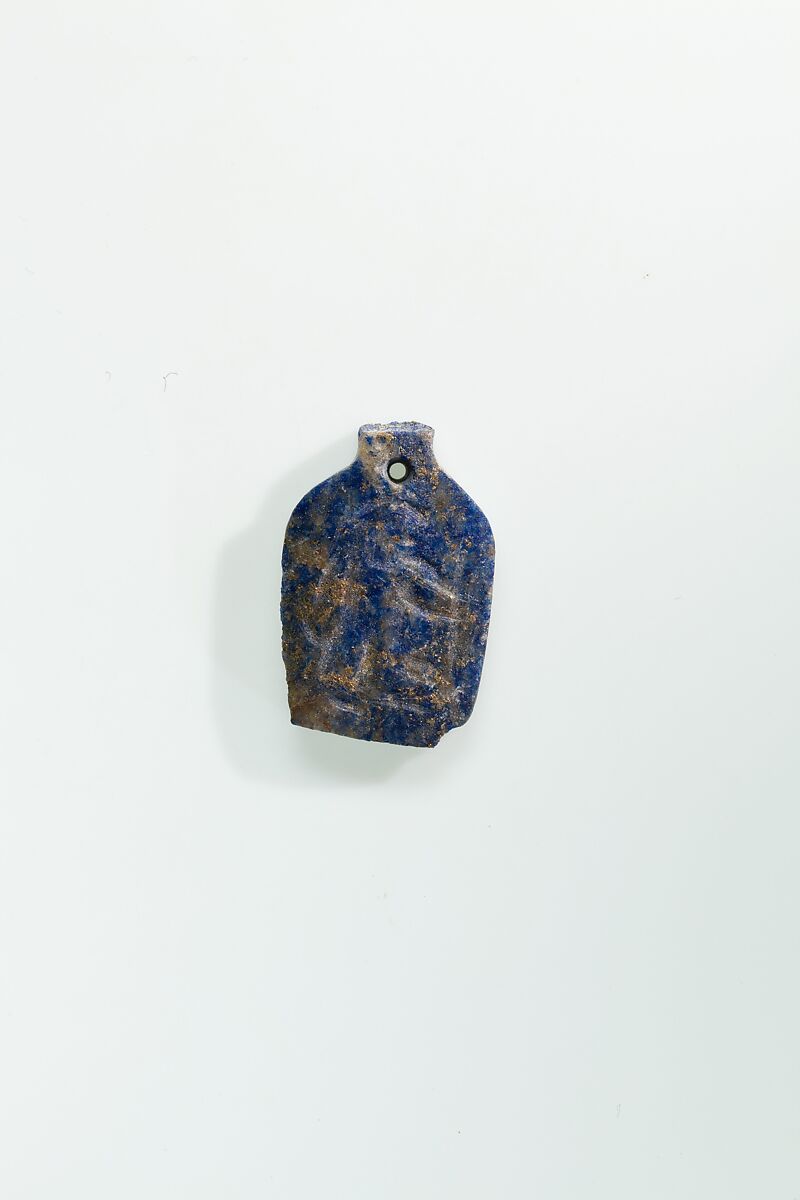 Plaque with a striding man from string of amulets, Lapis lazuli 