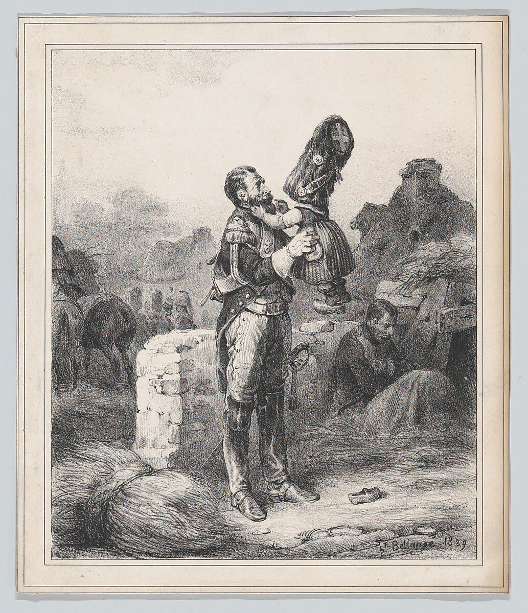 Soldier and small girl, Hippolyte Bellangé (French, 1800–1866), Lithograph 
