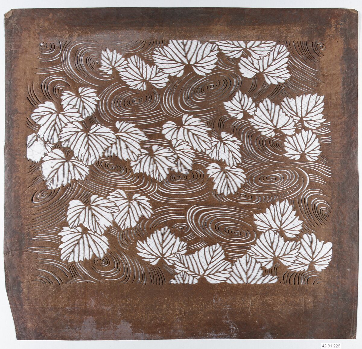 Stencil with Pattern of Ivy Leaves on Water, Paper reinforced with silk, Japan 