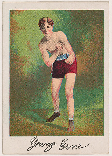 Young Erne, Light Weight, from the Prize Fighter series (T225-102), issued in cigarettes distributed by The Khedivial Company and The Surbrug Company, Issued by The Khedivial Company, Commercial color lithograph 