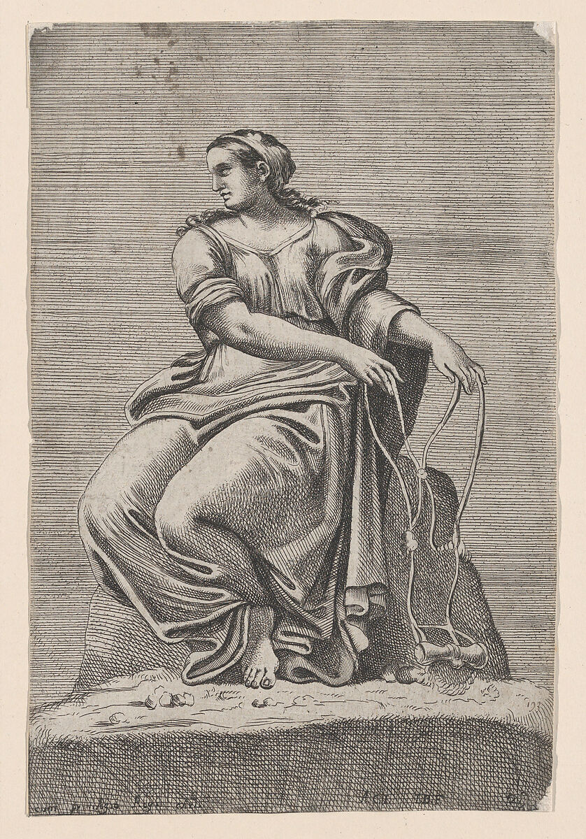 Seated Figure of Justice, from Farnese Palace, after Annibale and Agostino Carracci, Jacques Belly (French, Chartres 1609–1674 Chartres), Etching; first state of two 