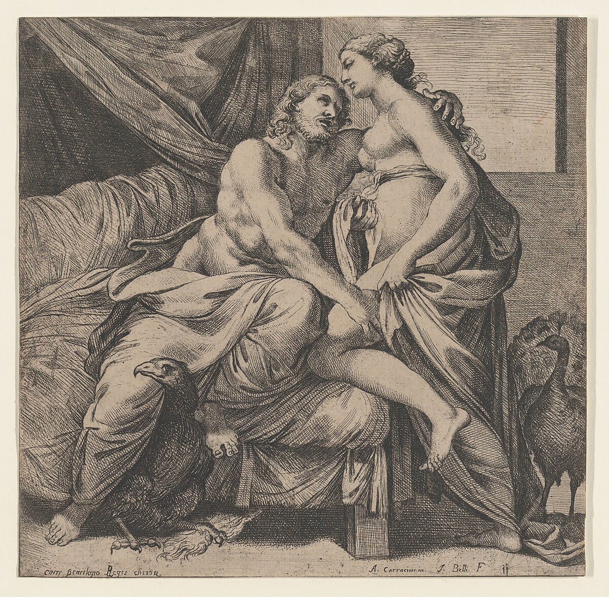 Jupiter embracing Juno, from "La Gallerie du Palais Farnaise de la ville de Rome", Jacques Belly (French, Chartres 1609–1674 Chartres), Etching; first state of two 