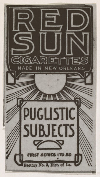 Facsimile of card verso from the Pugilistic Subjects series (T226), issued by Red Sun Cigarettes, Issued by Red Sun Cigarettes, Commercial color lithograph 
