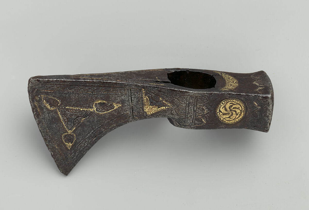 Axe Head, Steel, silver (?), copper alloy, possibly Tartar-Circassian, Crimean Khanate 